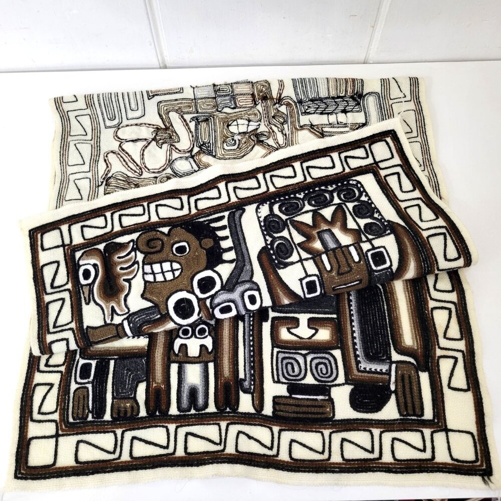Handmade Peruvian Aztec Mayan Boho Folk Art Woven Wall Hanging Neutral Tones - Picture 4 of 11